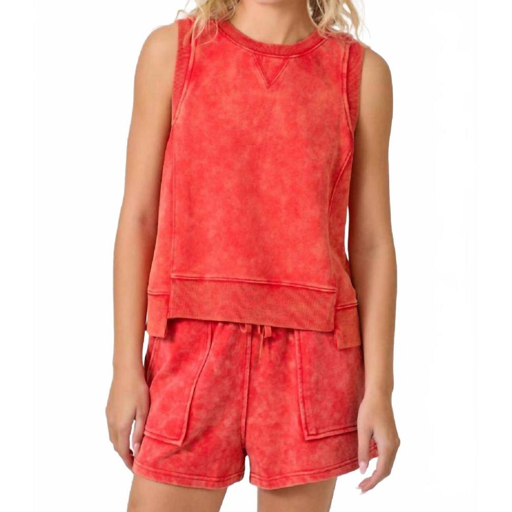 NEW MYSTREE bowie sleeveless terry top in washed brick
